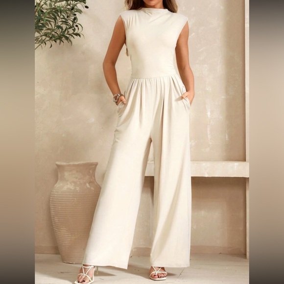 Luxe apricot stand collar comfy jumpsuit - Picture 1 of 16